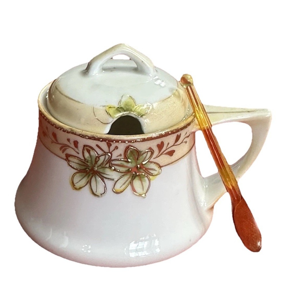 Antique Nippon Condiment‎ Mustard Jar Hand Painted Porcelain